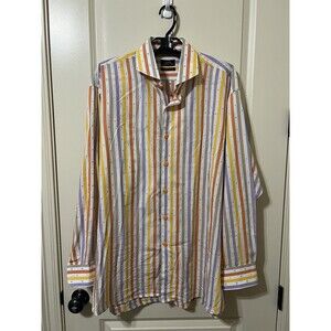 Steven Land Men's Striped dress shirt White/Yellow/Orange/Purple/Beige Sz 18.5